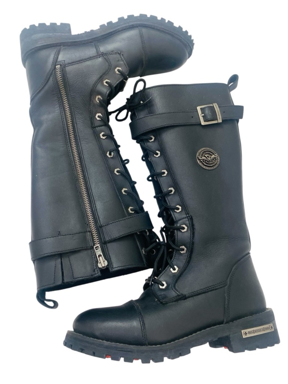 Milwaukee Leather Motorcycle Tall Lace Up High Rise Black Boots 9.5